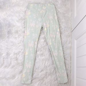 LuLaRoe Pastel Green Floral Stretch Pull on Mid-Rise Jersey Leggings Pants OS